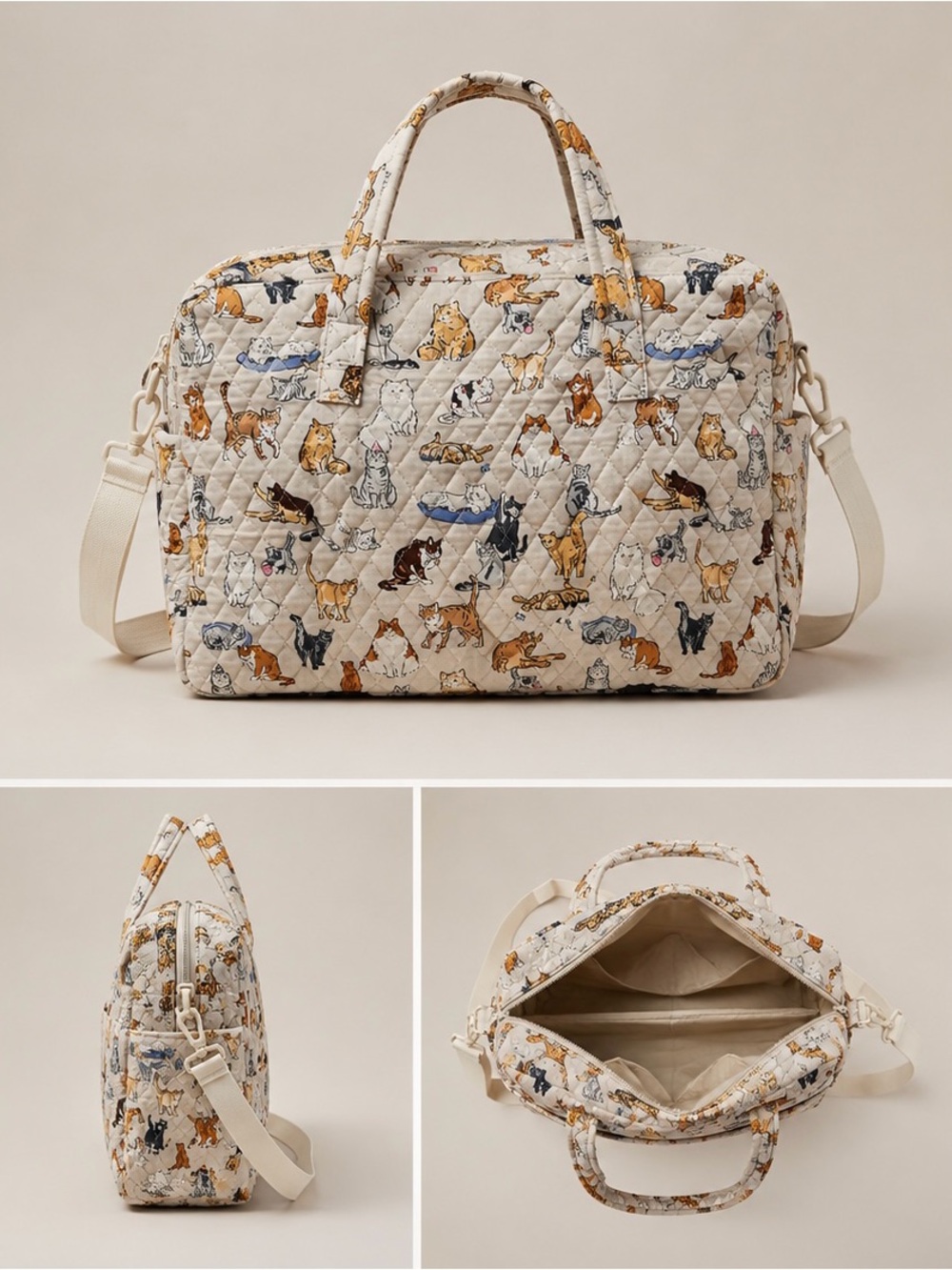 Vera Bradley Cream Quilted A Cat’s Life Duffle Bag with Cat Print
